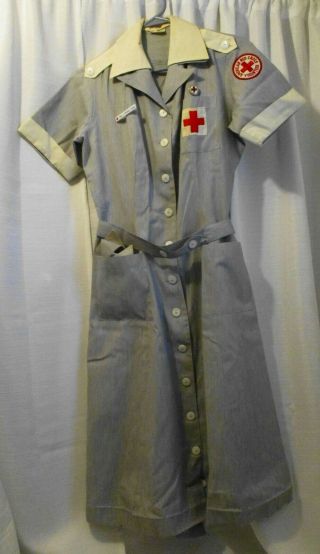 Vintage U.  S.  American Red Cross Volunteer Nurse Uniform Dress,  Pin,  Hat,  Badges