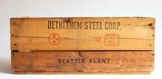 Old Vintage Antique Bethlehem Steel Corp.  Seattle Plant Wood Crate Shipbuilding