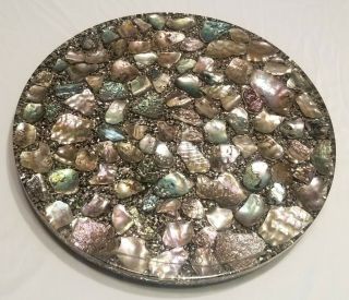 1960 ' s Vintage HANDMADE Abalone Mother of Pearl Shell Lucite LAZY SUSAN 2