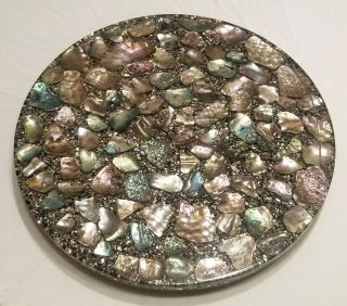 1960 ' s Vintage HANDMADE Abalone Mother of Pearl Shell Lucite LAZY SUSAN 3