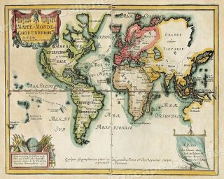 1700s “map Of The World” Remarkable Vintage Style Map - 20x24