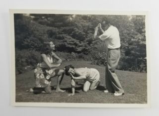 Vintage Snapshot Photograph Having Fun With Women And A Croquet Mallet