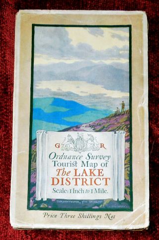 Ordnance Survey 1 " Linen Backed Tourist Map Of The Lake District - 1933