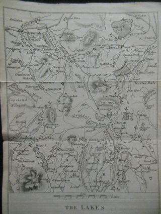 Vintage Map Of The Lakes (lake District,  Cumbria) C1820 - Keswick,  Ambleside,  Et
