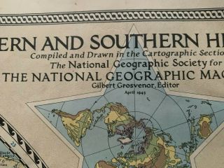 1943 Vintage National Geographic Map The World 41 X 21.  5 Inches