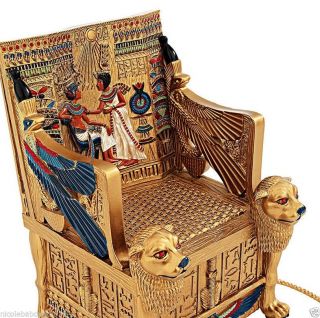 Ancient Egyptian King Tuts Golden Throne W/ Hidden Treasure Box Inside Decor