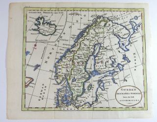 Antique Map Of Sweden,  Denmark,  Norway And Iceland — Late 1700s