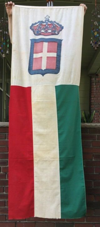 Italian Pre - World War Ii Flag/banner Vertical - Savoia Large - Vintage