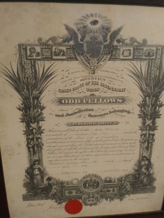 Vtg Independent Order Of Odd Fellows Framed Document Rare Hard To Find Old 1938