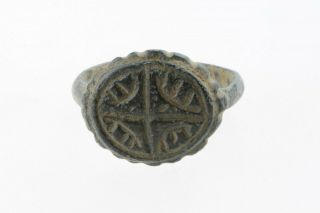Medieval Crusader Templar Knight Era Bronze Ring With Cross 10th C.  Ad Sz 7