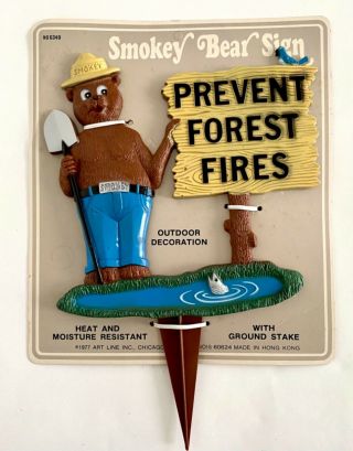 Vintage Smokey The Bear Prevent Forest Fires Plastic Advertising Yard Sign 1977