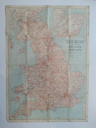 Tit - Bits Road Map Of England And Scotland 1929 By Bartholomew - Fragile