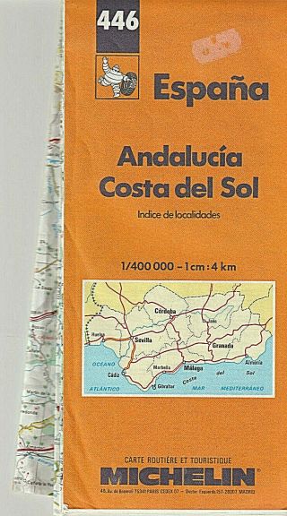 1989 Michelin Paper Map No.  446 Espana - Andalucia Costa Del Sol - Southern Spain