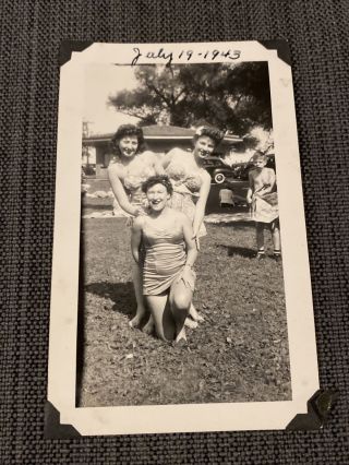Three Women In Swimsuits Vintage 1940a B&w Photograph