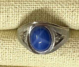 10kt Solid White Gold Vintage Natural Blue Sapphire Men Ring 5g Sz 8 3/4 Jg37