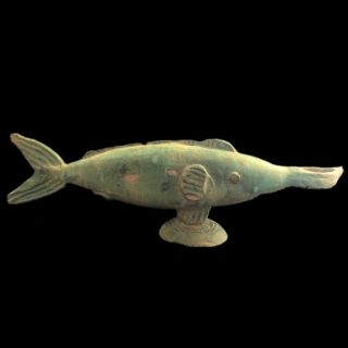 Huge Size Ancient Roman Bronze Period Fish Oil Lamp - 200 - 400 Ad (1)