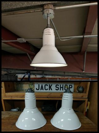 Vintage White Porcelain Enamel Deep Bowl Barn Light 12 " Industrial Gas Station