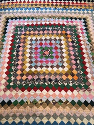 Vintage Patchwork Quilt Top Large Folk Art Handmade 100x94 Quilt Colorful