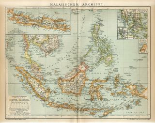 1897 Singapore Siam Thailand Vietnam Malaysia Indonesia Philippines Map Dated