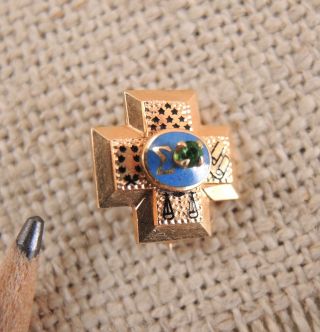 Antique 14k Gold Sigma Pi Cross Pin Emerald Enamel Badge Greek Fraternity Brooch