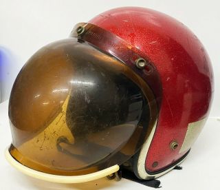 Vintage Arthur Fulmer Af 20 Metallic Red Flake Motorcycle Helmet With Shield