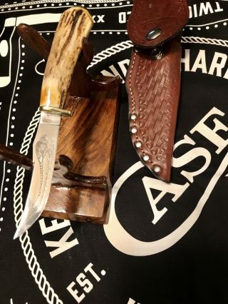 Vintage Case Xx Knife 523 - 3 - 1/4 Ssp Pheasant.  & Case Leather Sheath.