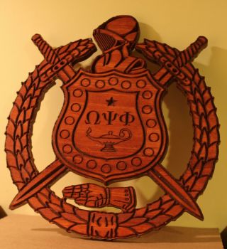 Omega Psi Phi Fraternity - 24 " (inch) Carved Shield (stained)