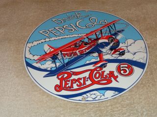 Vintage Drink Pepsi Cola Airplane 5 Cents 10 " Porcelain Metal Soda Pop Gas Sign