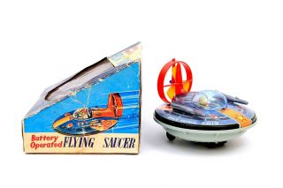 Vintage Yonezawa Tin Flying Saucer Battery Operated W/ Box
