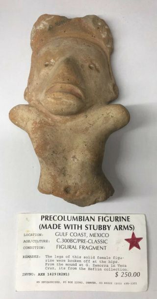 Pre - Columbian Vera Cruz Terracotta Pottery Stubby Arm Figure Statue Ceremony Art