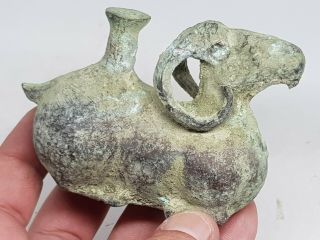 Extremely Rare Ancient Luristan Bronze Animal Ram Oil Lamp.  100 Bc 403 Gr,  95 Mm