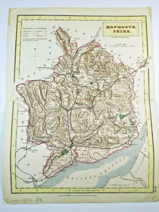 Antique Map 1850 England County Of Monmouthshire Map (21x27cm)
