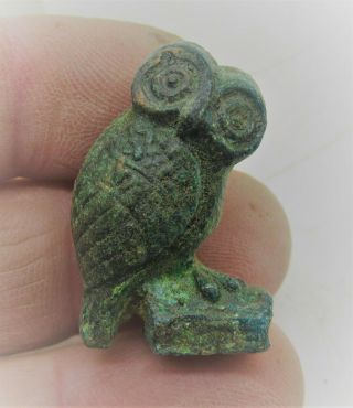 Rare Ancient Greek Bronze Athens Attica Owl Figurine Statue Circa 500bc