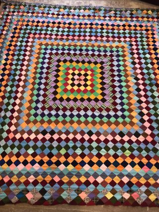 Vintage Patchwork Quilt Top Large Folk Art Handmade 100x96 Quilt Colorful