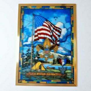 Rare Eagle Scout Boy Scouts Of America Stained Glass Window Jack Woodson Signed