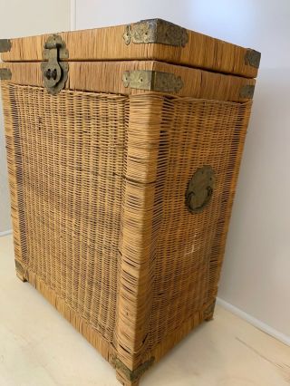 Vintage Wicker Clothes Hamper | Laundry Basket | Hinged Lid | 26H x 20W x 12D 3
