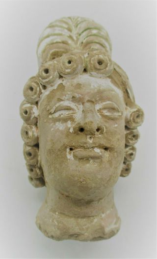 RARE ANCIENT GANDHARA STUCCO HEAD STATUE FRAGMENT BUDDHA HEAD CIRCA 200 BC 2