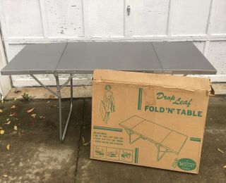Vtg Mid Century Folding Drop Leaf Sewing Craft Table Fold’n’table Wallace Gray