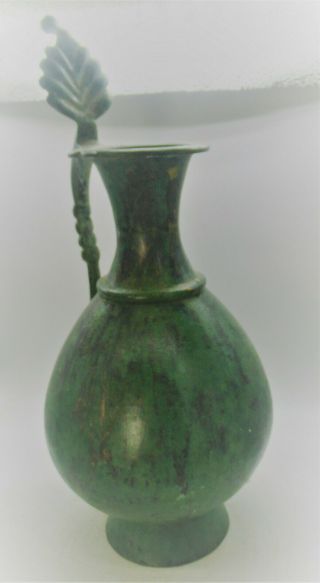 Ancient Greek Bronze Chalice Vessel With Floral Handle Circa 500 - 300bc Rare