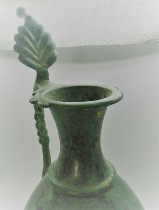 ANCIENT GREEK BRONZE CHALICE VESSEL WITH FLORAL HANDLE CIRCA 500 - 300BC RARE 2