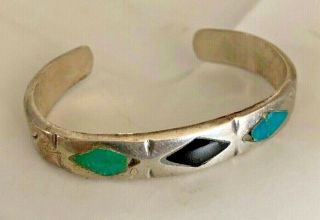 Vintage - Navajo Felix Joe - Sterling Silver Cuff Bracelet - Turquoise | Jet