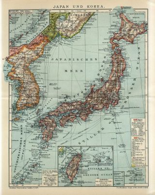 1910 Japan Korea China Manchuria Taiwan Russia Vladivostok Antique Map Dated