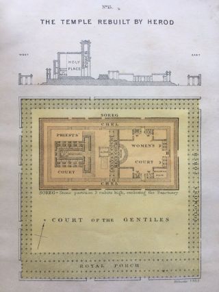 Antique Map Plan Elevation Of The Temple Rebuilt By Herod H Courtier Frgs 1896