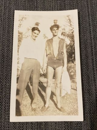 Sexy Beefcakes Tight Swim Trunks Gay Interest Vintage B&w 1940s Photograph