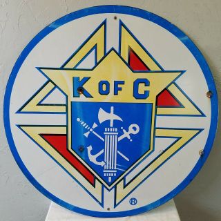 Large Vintage Colorful 30 - Inch Metal Sign Advertising K Of C Knights Of Columbus