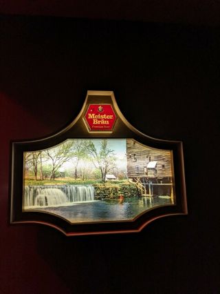 Vintage Meister Brau Beer Lighted Sign Fishing Waterfall Bar Advertisement