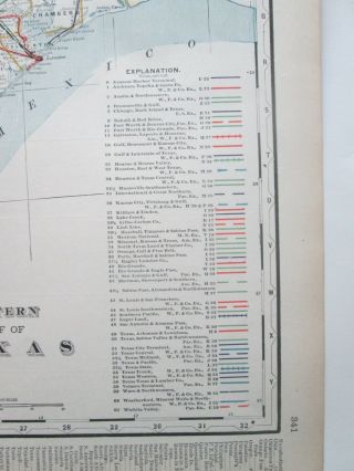 1898 CRAM ' S RAILROAD MAP OF TEXAS EASTERN PART,  RAILROAD ATLAS MAP 2
