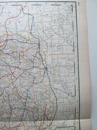 1898 CRAM ' S RAILROAD MAP OF TEXAS EASTERN PART,  RAILROAD ATLAS MAP 3