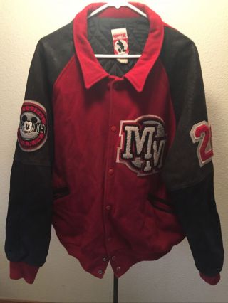 Vintage Mickey Mouse Black And Red Wool Letterman Jacket - Size Large - Made In Usa
