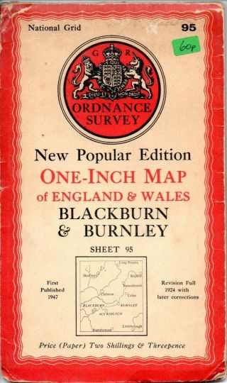 Ordnance Survey Map Popular Edition Sheet 95 Blackburn & Burnley 95 On Paper